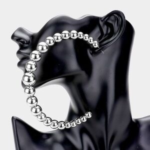 Silver Oversized Metal Ball Half Hoop Statement Earrings